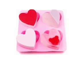Molde silicona jabones 4 corazones 